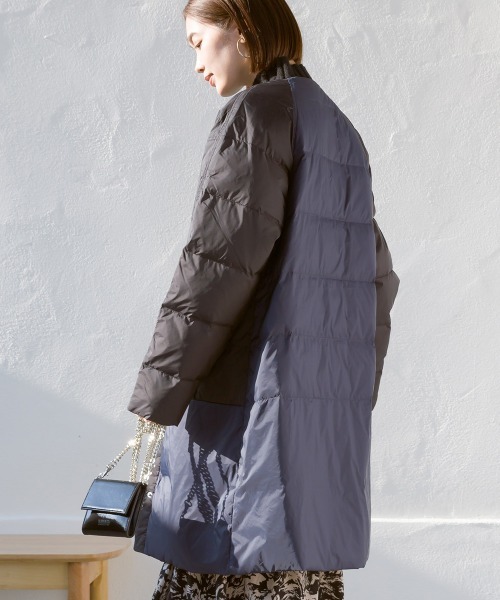 FURRY（ファーリー）の「軽量ダウンノーカラージャケット（トレンチコート・レディース・ブラック/アイボリー・FREE）」の5枚目の写真