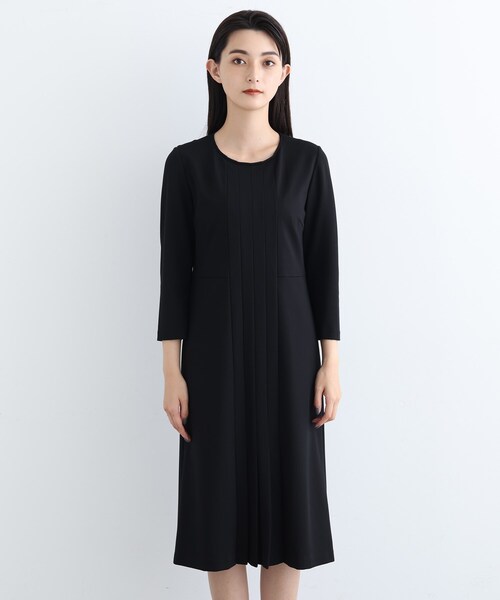 【未使用】　INDIVI 麻調スタイルアップワンピース INDIVI ワンピース 「しわになりにくい」麻調ストレートライン