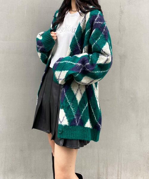 INGNI(イング)の「モヘアタッチアーガイル柄ロングカーディガン(カーディガン/ボレロ・レディース・マスタード/グリーン/ブラック・M)」の9枚目の写真