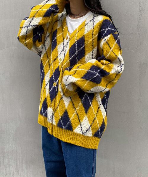 INGNI(イング)の「モヘアタッチアーガイル柄ロングカーディガン(カーディガン/ボレロ・レディース・マスタード/グリーン/ブラック・M)」の11枚目の写真