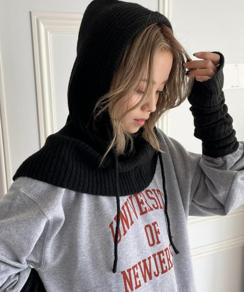 moment+（モーメントプラス）の「リブニットバラクラバ＆アームウォーマー2Pセット（ネックウォーマー/スヌード・レディース・アイボリー/ブラック/ベージュ/チャコールグレー/ブラウン・FREE）」の3枚目の写真