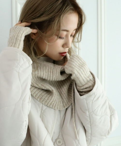 moment+（モーメントプラス）の「リブニットバラクラバ＆アームウォーマー2Pセット（ネックウォーマー/スヌード・レディース・アイボリー/ブラック/ベージュ/チャコールグレー/ブラウン・FREE）」の13枚目の写真