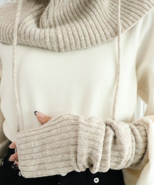 moment+（モーメントプラス）の「リブニットバラクラバ＆アームウォーマー2Pセット（ネックウォーマー/スヌード・レディース・アイボリー/ブラック/ベージュ/チャコールグレー/ブラウン・FREE）」の19枚目の写真
