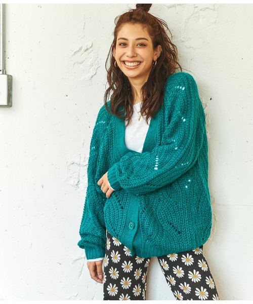 anap mimpi（アナップミンピ）の「柄編みモヘアタッチニットカーディガン（カーディガン/ボレロ・レディース・アイボリー/ターコイズブルー/ラベンダー/レッド・FREE）」の3枚目の写真