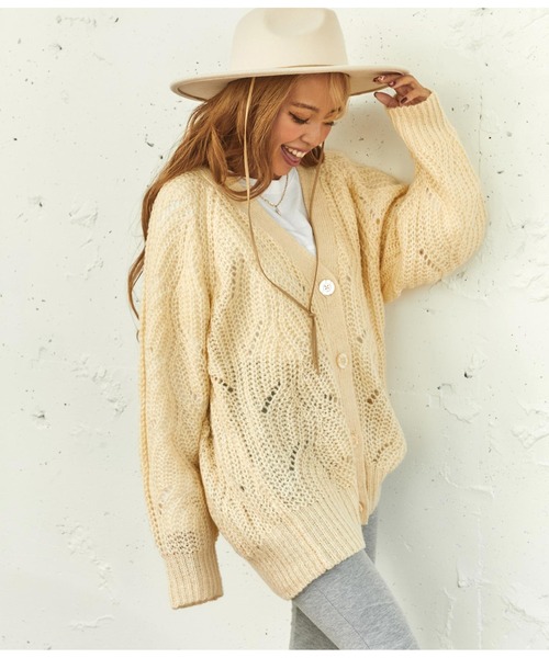 anap mimpi（アナップミンピ）の「柄編みモヘアタッチニットカーディガン（カーディガン/ボレロ・レディース・アイボリー/ターコイズブルー/ラベンダー/レッド・FREE）」の2枚目の写真