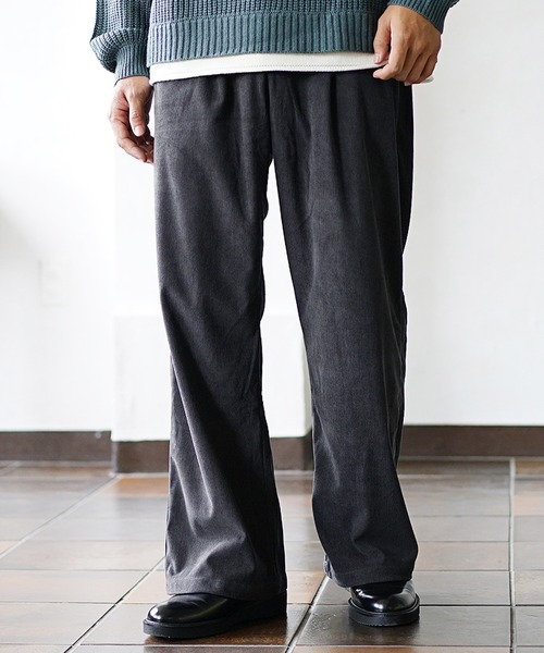 MinoriTY（マイノリティ）の「【入荷禁止】セミフレアパンツ ソフトコーデュロイ ワイドパンツ ルーズ スラックス 春服 冬服（スラックス・メンズ・ブラウン/チャコール/グレー/アイボリー・M/L）」の3枚目の写真