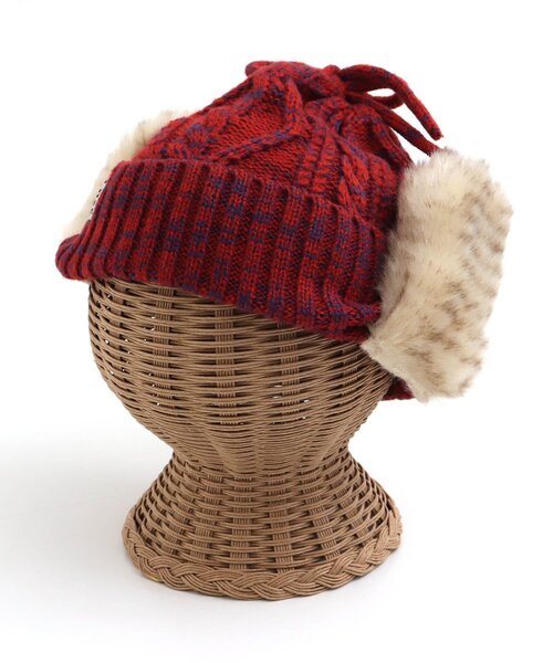 BREEZE（ブリーズ）の「耳当て付きニット帽（ニットキャップ/ビーニー・キッズ・アイボリー/レッド・58/54/50）」の4枚目の写真