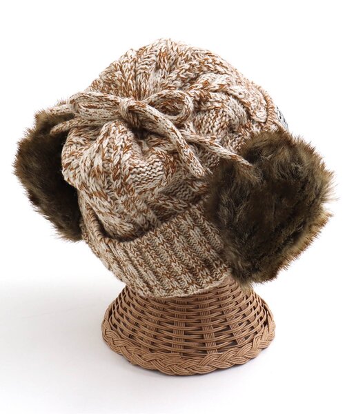 BREEZE（ブリーズ）の「耳当て付きニット帽（ニットキャップ/ビーニー・キッズ・アイボリー/レッド・58/54/50）」の5枚目の写真