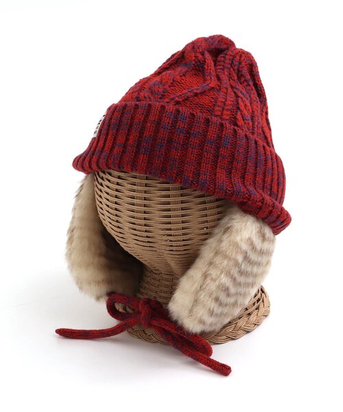 BREEZE（ブリーズ）の「耳当て付きニット帽（ニットキャップ/ビーニー・キッズ・アイボリー/レッド・58/54/50）」の12枚目の写真