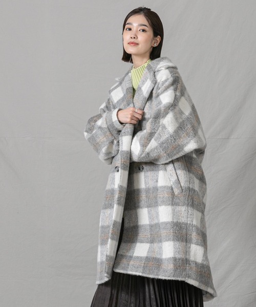 シャギーチェックテーラーコート