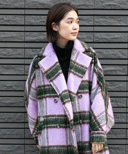 シャギーチェックテーラーコート