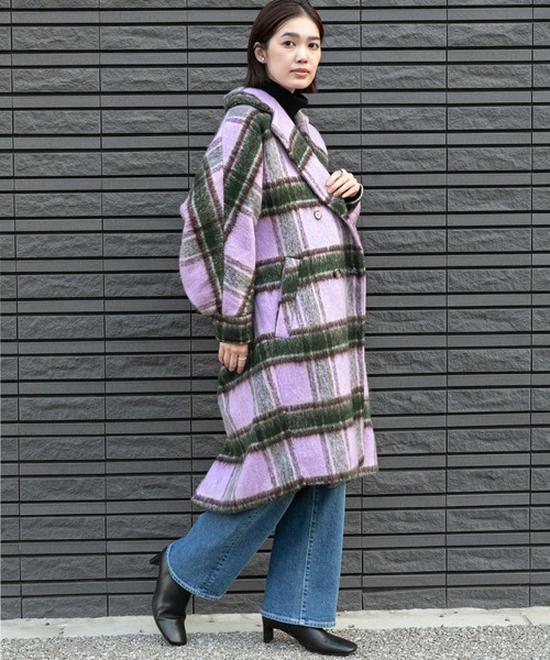 シャギーチェックテーラーコート