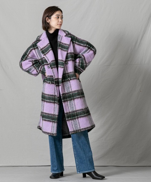 シャギーチェックテーラーコート