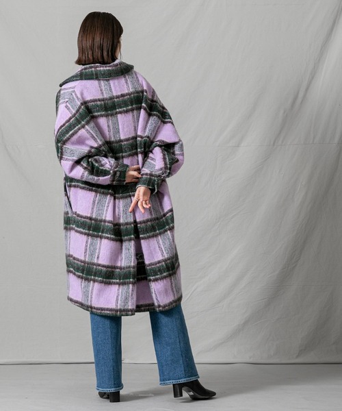 シャギーチェックテーラーコート