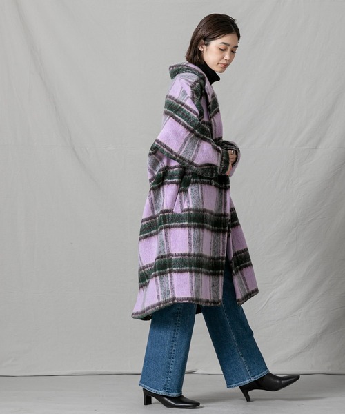 シャギーチェックテーラーコート