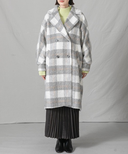 シャギーチェックテーラーコート