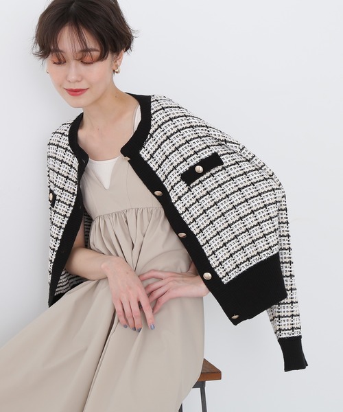 N.（N. Natural Beauty Basic）（エヌエヌナチュラルビューティーベーシック）の「◆ツイードニットカーディガン（カーディガン/ボレロ・レディース・オフホワイト/グリーン/ライトグリーン/オレンジ/ブラック・MEDIUM）」の3枚目の写真