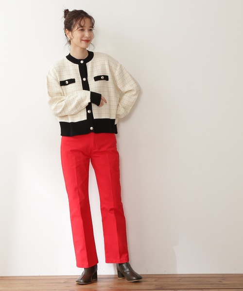 N.（N. Natural Beauty Basic）（エヌエヌナチュラルビューティーベーシック）の「◆ツイードニットカーディガン（カーディガン/ボレロ・レディース・オフホワイト/グリーン/ライトグリーン/オレンジ/ブラック・MEDIUM）」の7枚目の写真