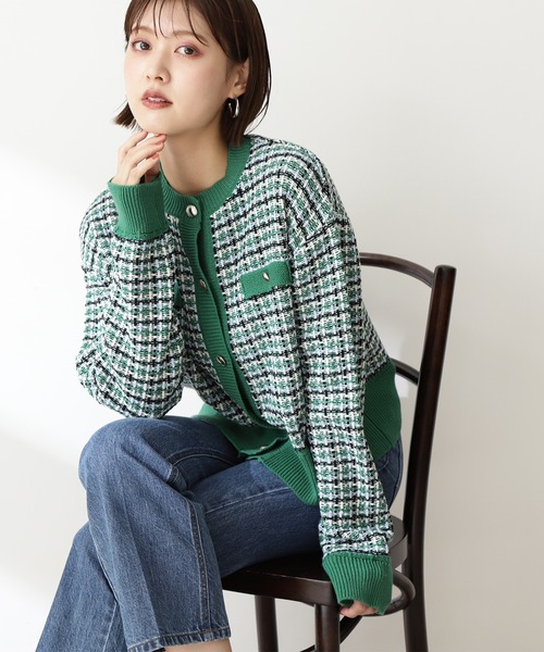 N.（N. Natural Beauty Basic）（エヌエヌナチュラルビューティーベーシック）の「◆ツイードニットカーディガン（カーディガン/ボレロ・レディース・オフホワイト/グリーン/ライトグリーン/オレンジ/ブラック・MEDIUM）」の12枚目の写真