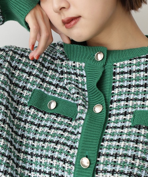 N.（N. Natural Beauty Basic）（エヌエヌナチュラルビューティーベーシック）の「◆ツイードニットカーディガン（カーディガン/ボレロ・レディース・オフホワイト/グリーン/ライトグリーン/オレンジ/ブラック・MEDIUM）」の14枚目の写真