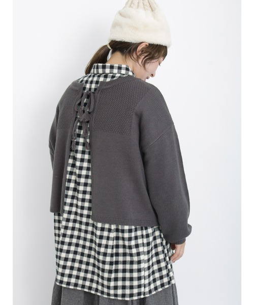 Samansa Mos2（サマンサ モスモス）の「リボン前後2WAYニットカーディガン（カーディガン/ボレロ・レディース・オフホワイト/ブラウン/グリーン/チャコール・ﾌﾘ-）」の3枚目の写真