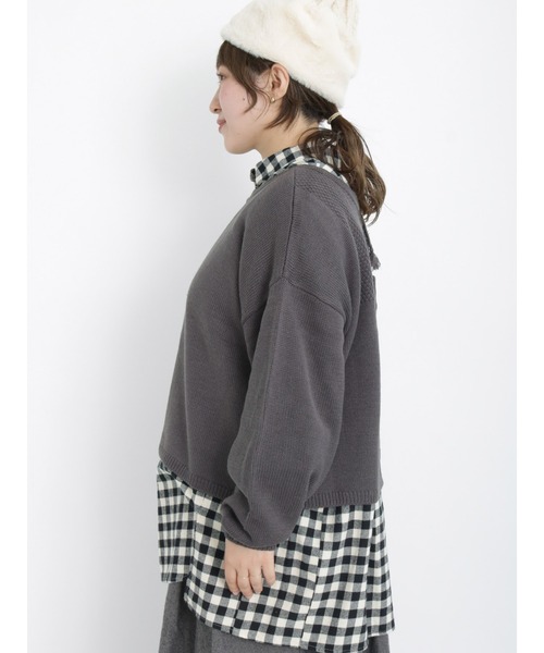 Samansa Mos2（サマンサ モスモス）の「リボン前後2WAYニットカーディガン（カーディガン/ボレロ・レディース・オフホワイト/ブラウン/グリーン/チャコール・ﾌﾘ-）」の13枚目の写真