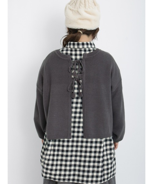 Samansa Mos2（サマンサ モスモス）の「リボン前後2WAYニットカーディガン（カーディガン/ボレロ・レディース・オフホワイト/ブラウン/グリーン/チャコール・ﾌﾘ-）」の14枚目の写真