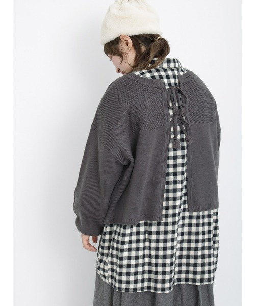 Samansa Mos2（サマンサ モスモス）の「リボン前後2WAYニットカーディガン（カーディガン/ボレロ・レディース・オフホワイト/ブラウン/グリーン/チャコール・ﾌﾘ-）」の11枚目の写真