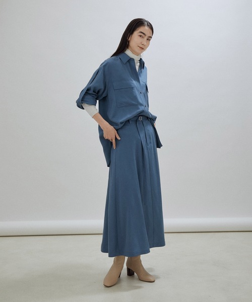 SALON adam et rope'(サロン アダム エ ロペ)の「【セットアップ対応・サステナブル】【洗える】リヨセルツイルオーバーシャツ(シャツ/ブラウス・レディース・ネイビー/ブルー系その他4・FREE)」の8枚目の写真