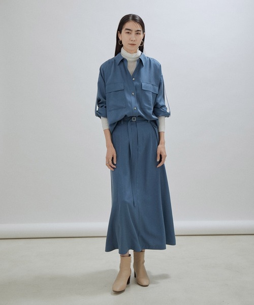 SALON adam et rope'(サロン アダム エ ロペ)の「【セットアップ対応・サステナブル】【洗える】リヨセルツイルオーバーシャツ(シャツ/ブラウス・レディース・ネイビー/ブルー系その他4・FREE)」の12枚目の写真