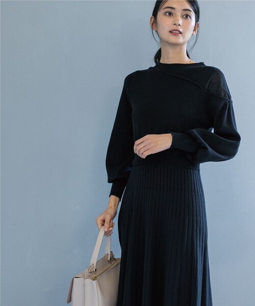 OPAQUE.CLIP(オペークドットクリップ)の「◆肩レース切替ニットワンピース(ワンピース・レディース・ブラック/ライトグリーン・38)」の17枚目の写真