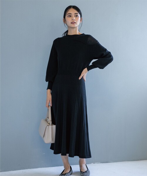 OPAQUE.CLIP(オペークドットクリップ)の「◆肩レース切替ニットワンピース(ワンピース・レディース・ブラック/ライトグリーン・38)」の20枚目の写真