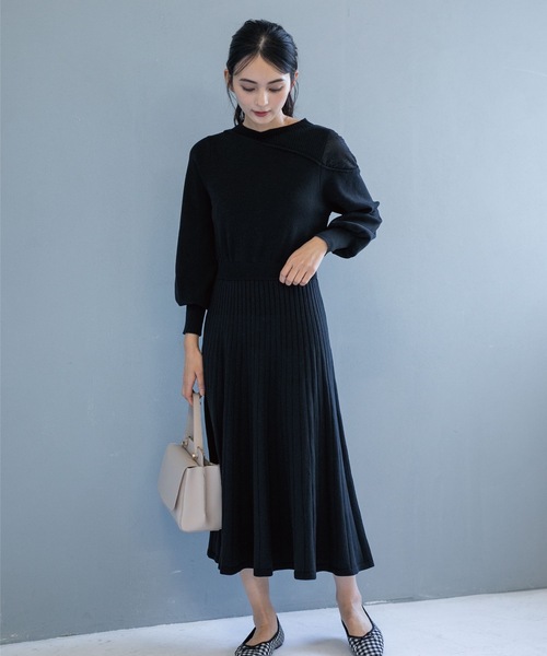 OPAQUE.CLIP(オペークドットクリップ)の「◆肩レース切替ニットワンピース(ワンピース・レディース・ブラック/ライトグリーン・38)」の5枚目の写真