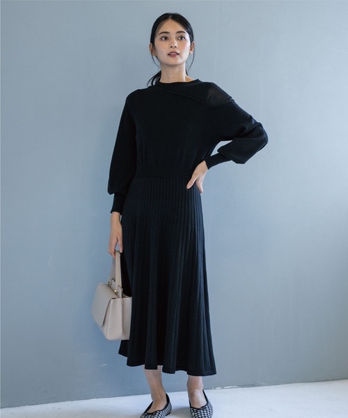 OPAQUE.CLIP(オペークドットクリップ)の「◆肩レース切替ニットワンピース(ワンピース・レディース・ブラック/ライトグリーン・38)」の6枚目の写真