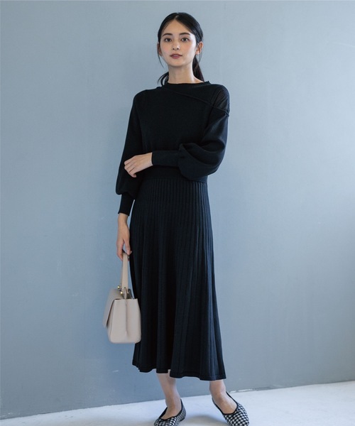 OPAQUE.CLIP(オペークドットクリップ)の「◆肩レース切替ニットワンピース(ワンピース・レディース・ブラック/ライトグリーン・38)」の8枚目の写真