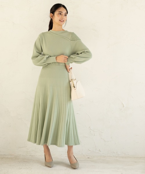 OPAQUE.CLIP(オペークドットクリップ)の「◆肩レース切替ニットワンピース(ワンピース・レディース・ブラック/ライトグリーン・38)」の10枚目の写真