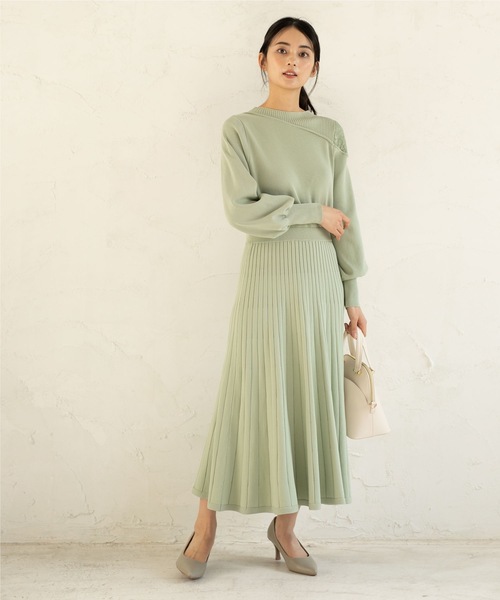 OPAQUE.CLIP(オペークドットクリップ)の「◆肩レース切替ニットワンピース(ワンピース・レディース・ブラック/ライトグリーン・38)」の14枚目の写真