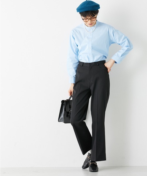 Le temps riche（ルタンリッシュ）の「センタープレスセミフレアパンツ＜Le temps riche＞（スラックス・レディース・サンドベージュ/ブラック・S/M/L/LL）」の4枚目の写真