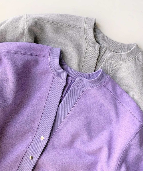 Q(キュー)の「裏毛Vネックショートカーデ(カーディガン/ボレロ・レディース・ライトグレー/ネイビー/ラベンダー・MEDIUM)」の8枚目の写真