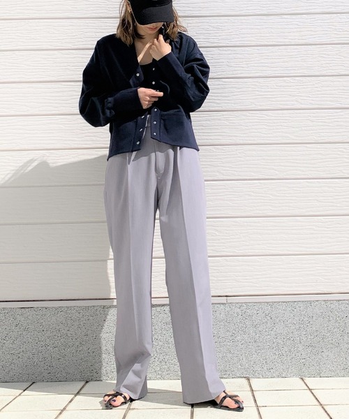 Q(キュー)の「裏毛Vネックショートカーデ(カーディガン/ボレロ・レディース・ライトグレー/ネイビー/ラベンダー・MEDIUM)」の16枚目の写真