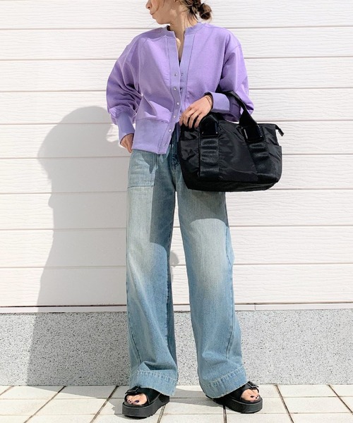 Q(キュー)の「裏毛Vネックショートカーデ(カーディガン/ボレロ・レディース・ライトグレー/ネイビー/ラベンダー・MEDIUM)」の18枚目の写真