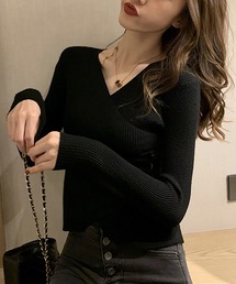 カシュクールリブ長袖カットソー