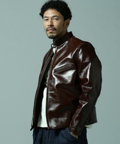 セール】【NO ID.】Cow Leather V Neck Single Riders Jacket / カウ