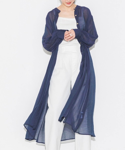 無地シアーAラインシャツワンピース