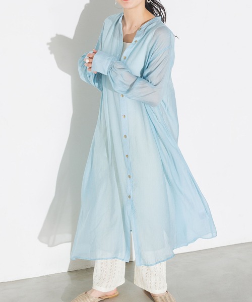 無地シアーAラインシャツワンピース