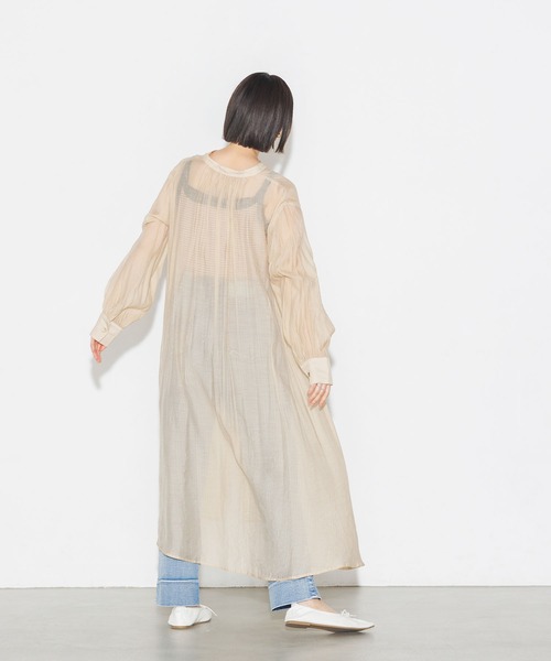 無地シアーAラインシャツワンピース