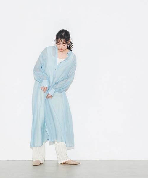 無地シアーAラインシャツワンピース