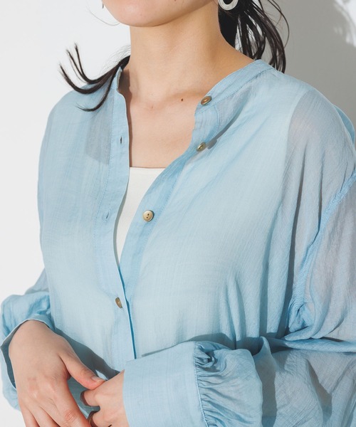 無地シアーAラインシャツワンピース