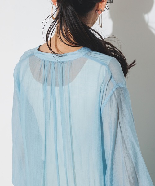 無地シアーAラインシャツワンピース