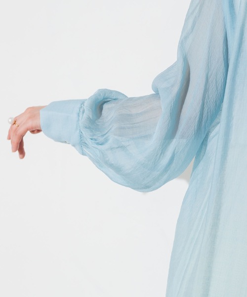 無地シアーAラインシャツワンピース